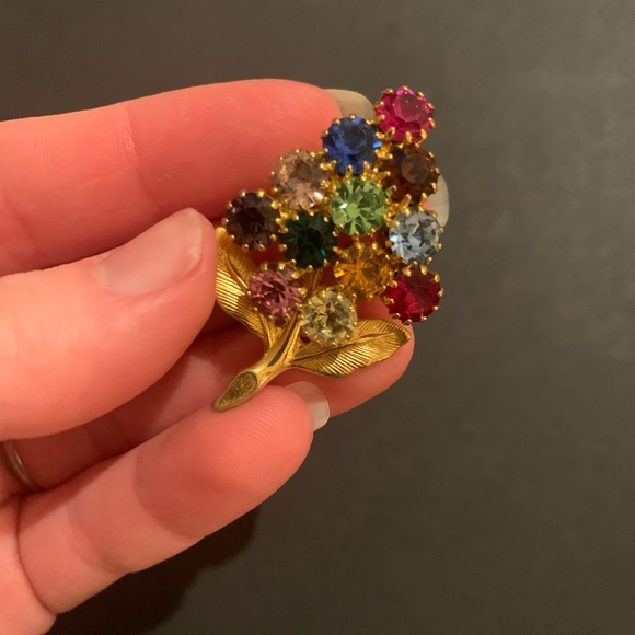 Vintage Flower/Christmas Tree Brooch/Pin with Gemstones - Picture 2 of 6